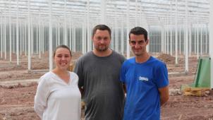 Melody Kessler, David Feller et Ludovic Peter, le trio futur producteur de la plus grande serre à tomates de Wallonie.