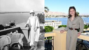 La reine Elisabeth, en 1930, et la princesse Elisabeth, en 2023, sur la terrasse du Winter Palace à Louxor avec vue sur le Nil et près d’un siècle d’écart.