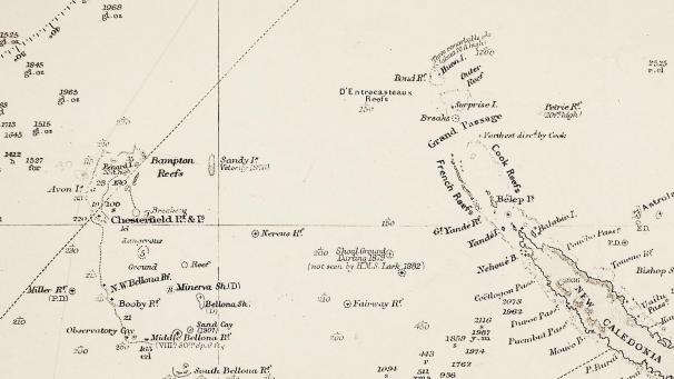 Sandy Island représentée sur une carte de 1908 (R.C. Carrington, Bureau hydrographique).