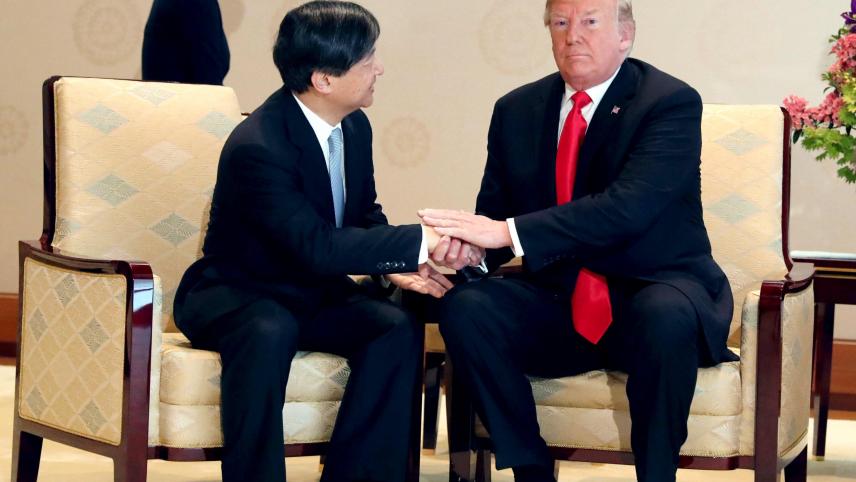 Rencontre entre l’empereur du Japon Naruhito et le président américain Donald Trump à Tokyo le 27 mai.