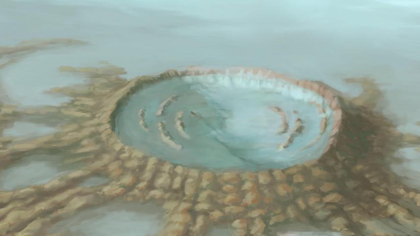 Le cratère Chicxulub reconstitué.