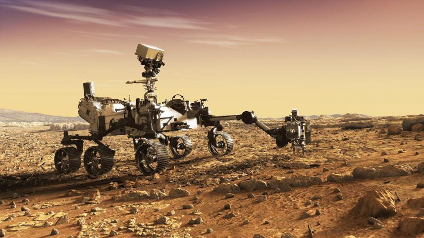 Le rover Perseverance fore le sol martien pour récolter des échantillons.