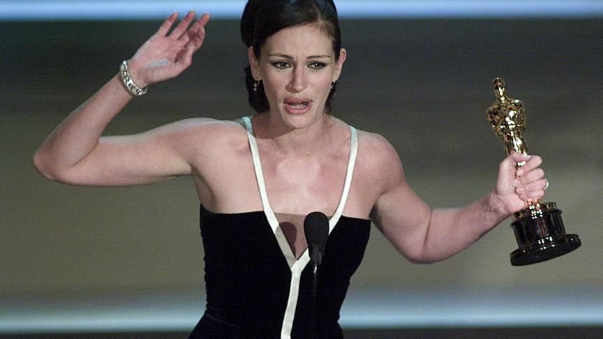 Julia Robert a reçu l’Oscar de la meilleure actrice, en 2001, pour son rôle dans Erin Brokovich, seule contre tous. BELGA/AFP