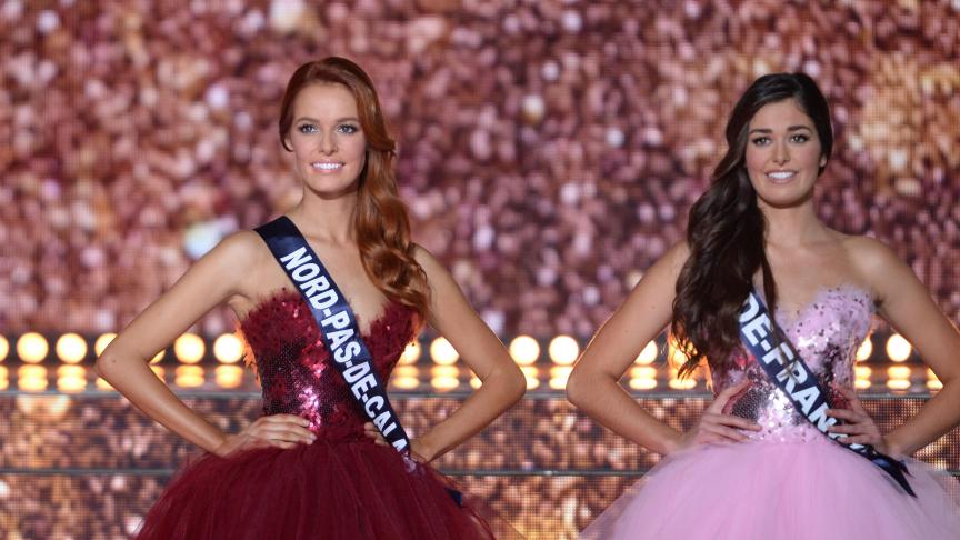 Miss Nord-Pas-De-Calais, Maëva Coucke, et Miss Île-De-France, Lison Di Martino en compétition pour décrocher le titre de Miss France 2018.