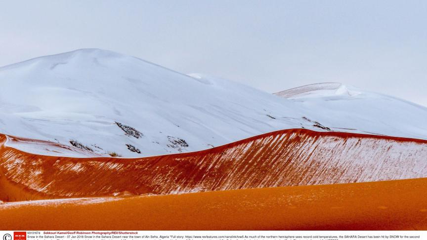 La neige est tombée pour la seconde fois en quarante ans dans le désert du Sahara. Actuellement, environ 40 centimètres de poudreuses recouvrent le sable du désert le plus chaud du monde. Un spectacle merveilleux !