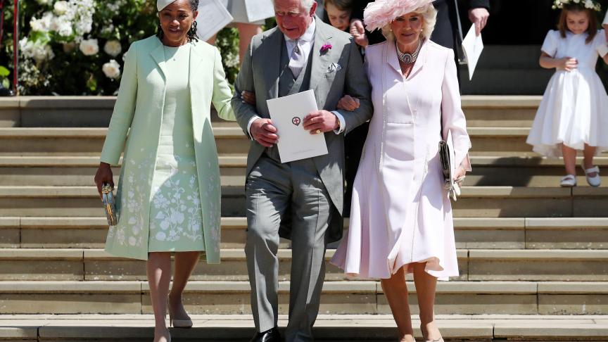 Doria Ragland, la mère de Meghan Markle, le prince Charles et son épouse Camilla © AFP